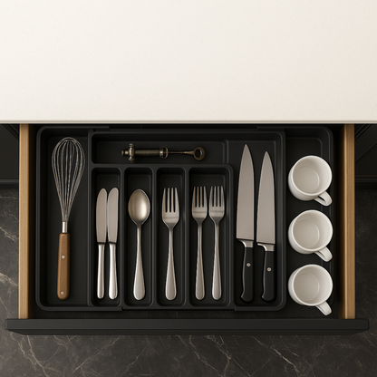Cutlery Tray, Adjustable Flatware Organizer for a Calm & Clutter-Free Kitchen Drawer