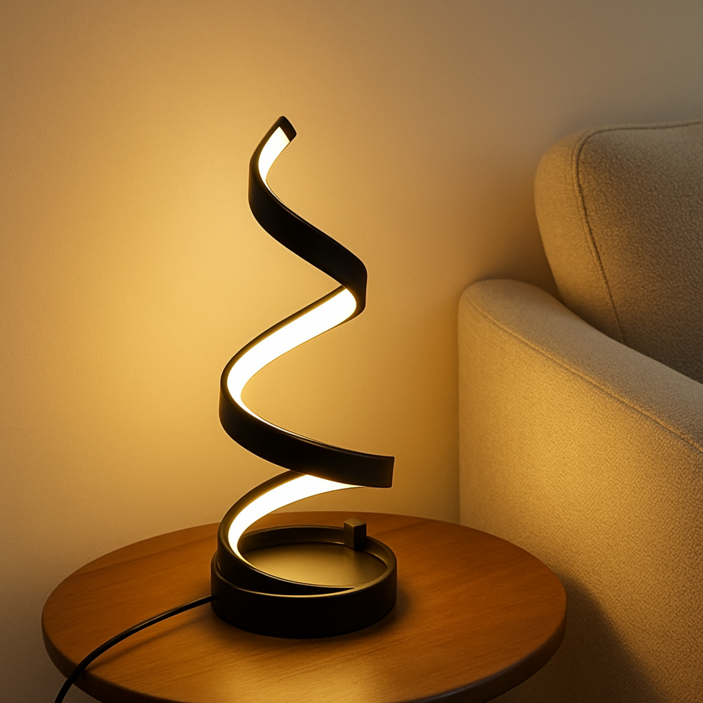 Bedside Lamp, USB Spiral LED Light with 3 Dimmable Colors for a Cozy and Modern Atmosphere