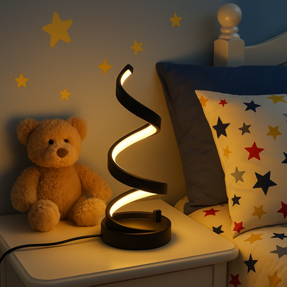 Bedside Lamp, USB Spiral LED Light with 3 Dimmable Colors for a Cozy and Modern Atmosphere