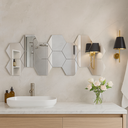 Wall Mirror, 3D Hexagon Self-Adhesive Decorative Stickers for Instant Style & Light Expansion