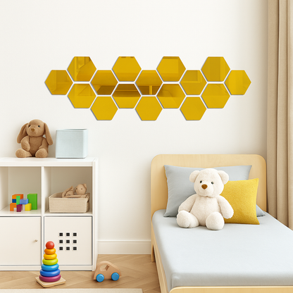 Wall Mirror, 3D Hexagon Self-Adhesive Decorative Stickers for Instant Style & Light Expansion