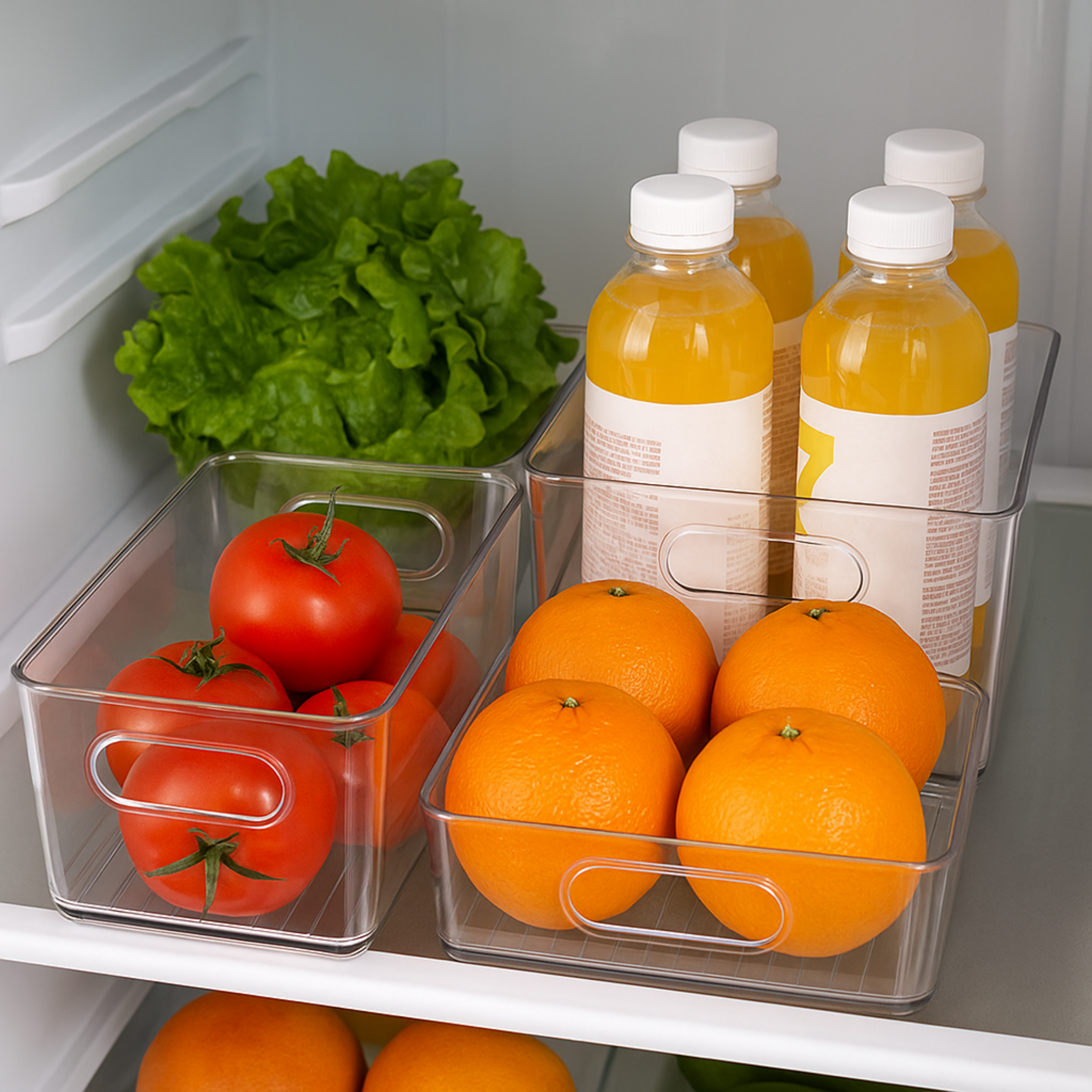Fridge Organiser, Clear Storage Containers for Easy Access to Fruits, Veggies & Kitchen Order