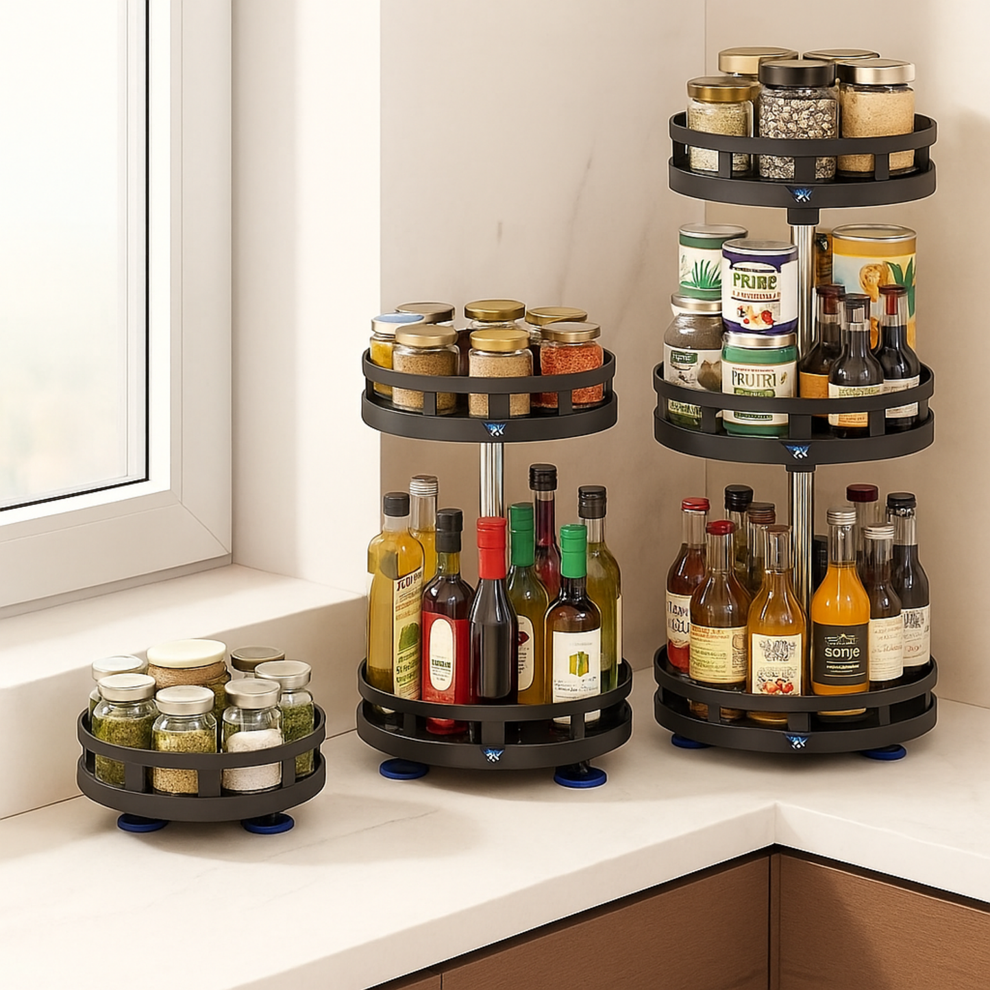 Spice Rack, 360° Rotating Countertop Organizer for Easy Access to Herbs & Kitchen Clarity