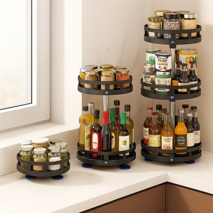 Spice Rack, 360° Rotating Countertop Organizer for Easy Access to Herbs & Kitchen Clarity