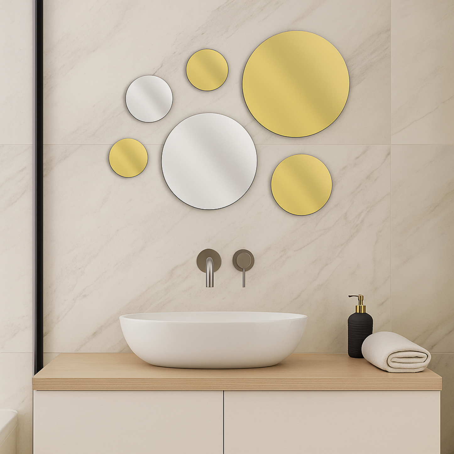 Round Mirror, Self-Adhesive Acrylic Wall Decals for Stylish Bathroom & Bedroom Reflection