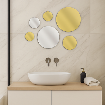 Round Mirror, Self-Adhesive Acrylic Wall Decals for Stylish Bathroom & Bedroom Reflection