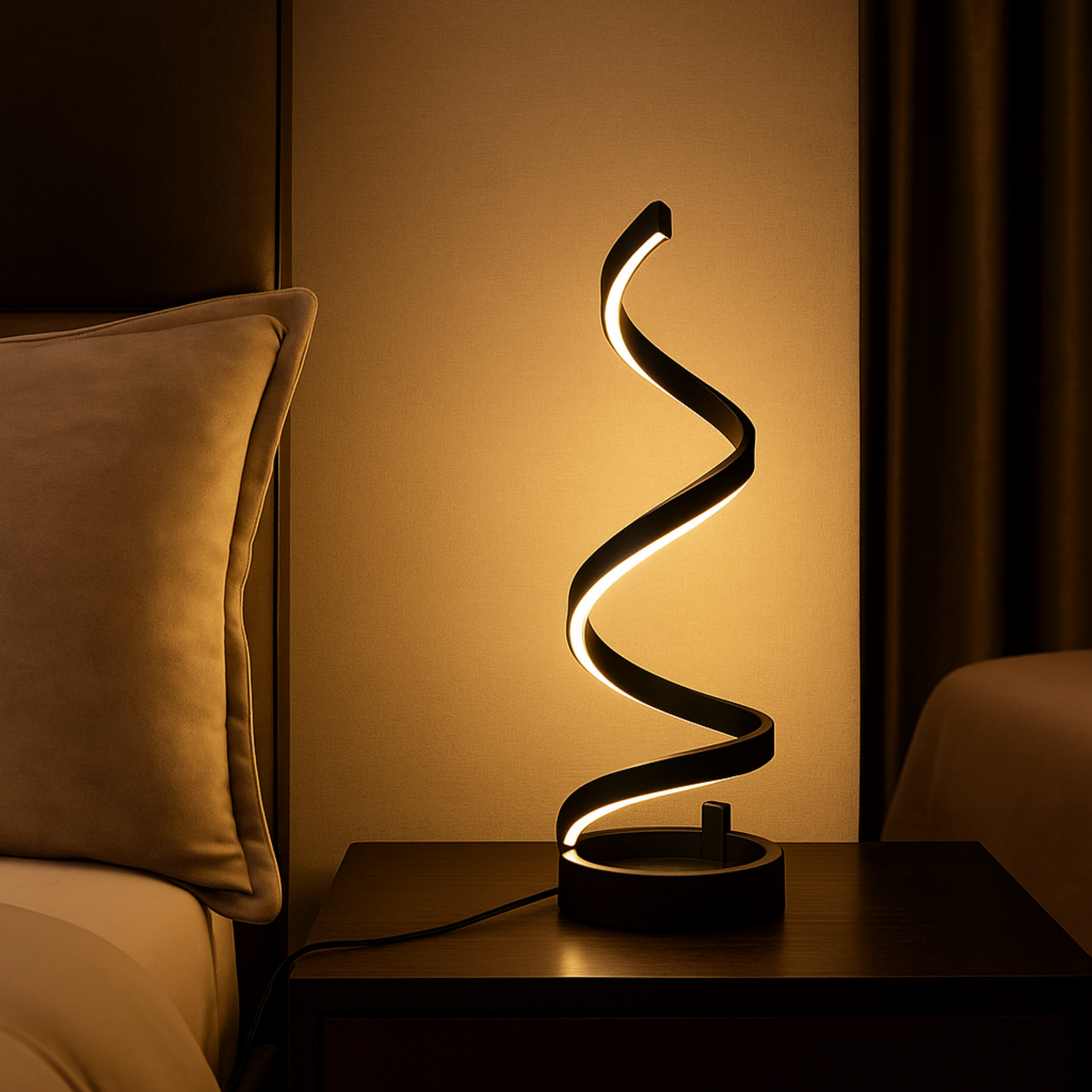 Bedside Lamp, USB Spiral LED Light with 3 Dimmable Colors for a Cozy and Modern Atmosphere