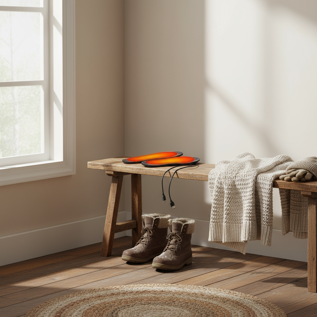 Entryway scene with heated insoles