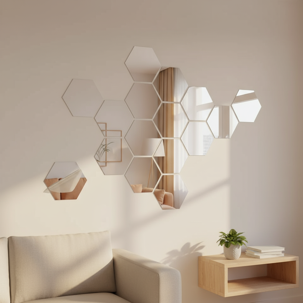 Wall Mirror, 3D Hexagon Self-Adhesive Decorative Stickers for Instant Style & Light Expansion